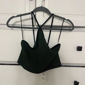 Zara Black and Green Patterned Crop Top